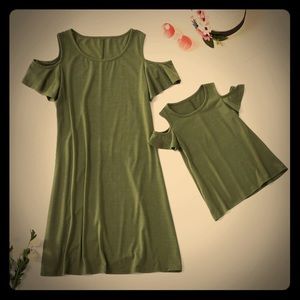 Green Off The Shoulder Dress mommy and me
